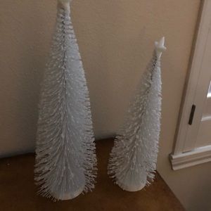 Two white Christmas Trees bottle brush home decor holiday